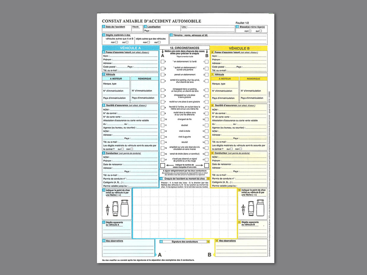 Formulaire constat amiable